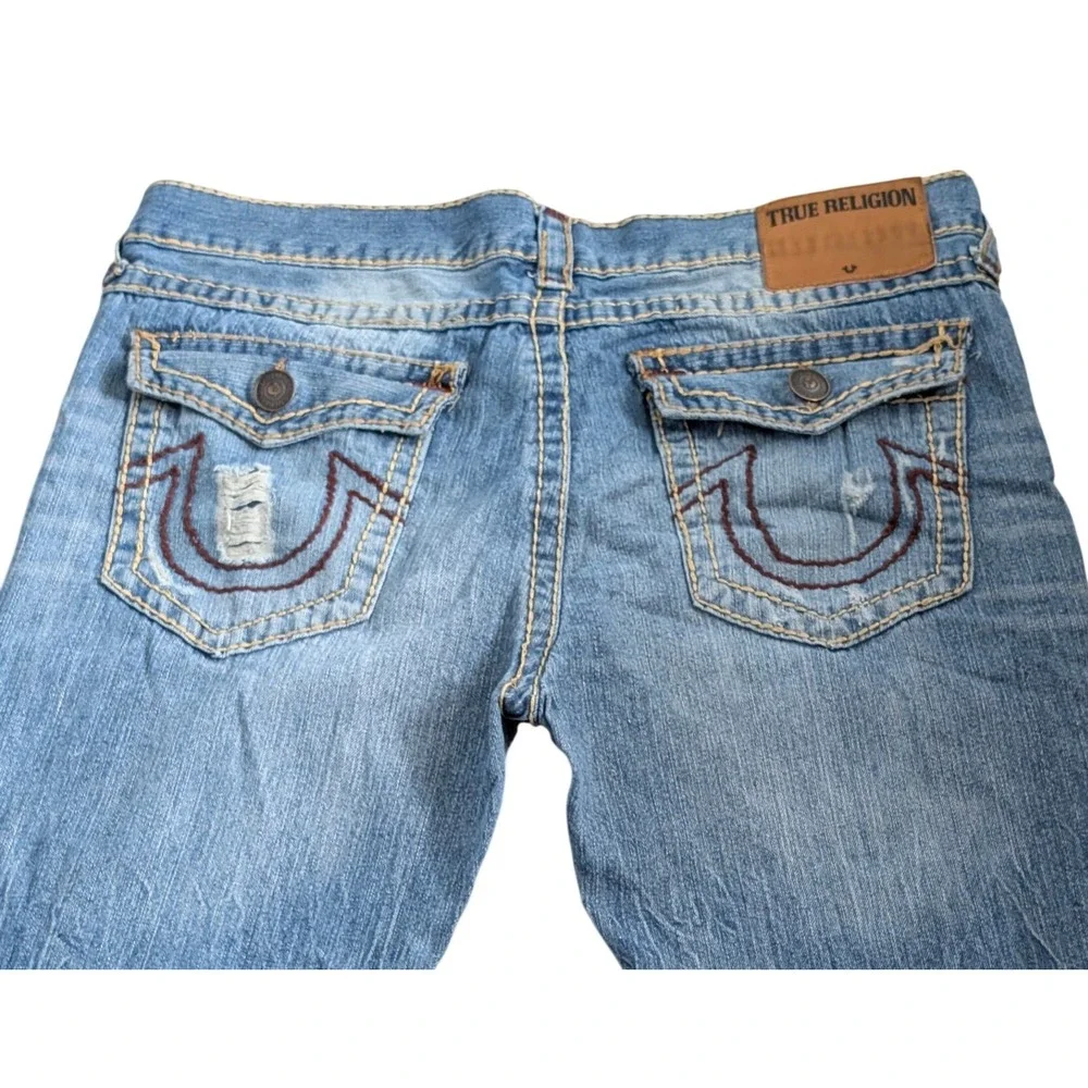 True Religion Ricky‎ Flap Super T Jeans Men 38x33 Relaxed Medium Wash Distressed